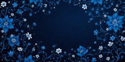 The primary subject of the image is a blue background with a floral pattern. The setting is a dark blue background, which creates a contrast with the white flowers. The visual style is a combination of digital art and illustration, giving the image a unique and artistic appearance. The colors and mood of the image are predominantly blue, with the white flowers adding a touch of brightness and elegance to the overall atmosphere.