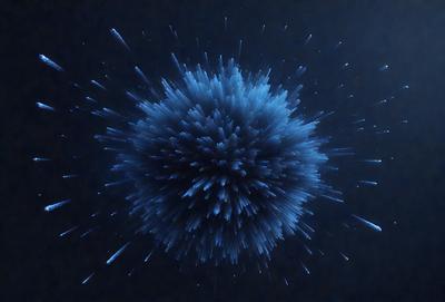 The primary subject of the image is a blue, swirling, and dynamic sphere. The setting is a dark background, which contrasts with the bright blue sphere. The visual style is a combination of digital art and illustration, creating a dynamic and captivating scene. The colors and mood of the image are predominantly blue, with a sense of motion and energy.