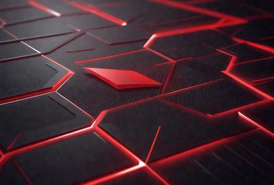 The primary subject of the image is a red and black geometric pattern. The setting is a black background, and the visual style appears to be a digital art or illustration. The dominant colors are red and black, creating a bold and striking appearance.