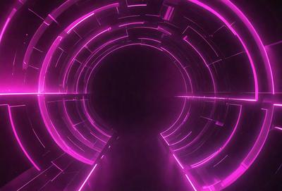 The primary subject of the image is a pink tunnel with a purple light. The setting is a dark room, and the visual style is a digital art or illustration. The dominant colors are pink and purple, creating a warm and inviting atmosphere.