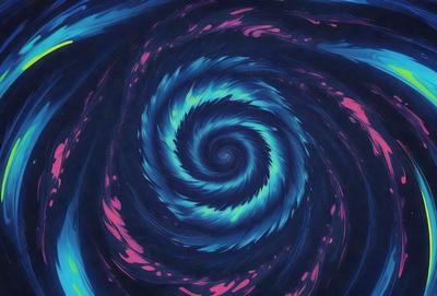 The primary subject of the image is a spiral pattern, which is the main object, scene, or focus of the image. The spiral pattern is set against a blue background, giving it a vibrant and lively appearance. The visual style of the image is a combination of digital art and illustration, creating a unique and eye-catching design. The dominant colors in the image are blue and pink, which contribute to the spiral pattern's spirited and energetic mood.