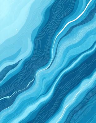 The primary subject of the image is a blue and white ocean wave. The setting is the ocean, with the wave being the main focus of the image. The visual style is a combination of digital art and illustration, creating a dynamic and vibrant scene. The dominant colors are blue and white, with the blue wave and white ocean creating a serene and calming atmosphere.