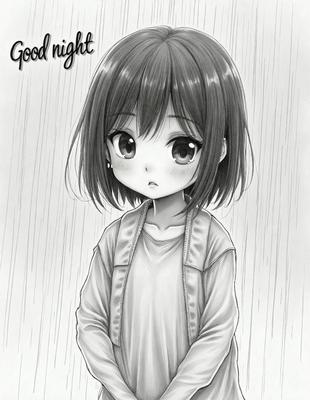 The primary subject of the image is a young girl with long hair, wearing a white shirt and a brown jacket. She is standing in front of a rainy background, which adds a sense of atmosphere to the scene. The visual style of the image is a hand-drawn illustration, giving it a unique and artistic appearance. The colors in the image are predominantly shades of brown and white, creating a warm and cozy mood.