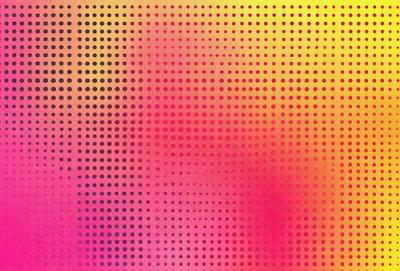 The primary subject of the image is a large, colorful, and patterned surface. The setting appears to be a room with a pink background. The visual style of the image is a combination of a photo and digital art, creating a unique and vibrant atmosphere. The dominant colors in the image are pink and yellow, giving the scene a warm and inviting mood.