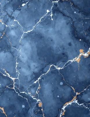 The primary subject of the image is a blue and white marble tile with a pattern of yellow and orange streaks. The setting is a bathroom, and the visual style is a photo. The dominant colors are blue, white, and yellow, creating a calming and elegant atmosphere.