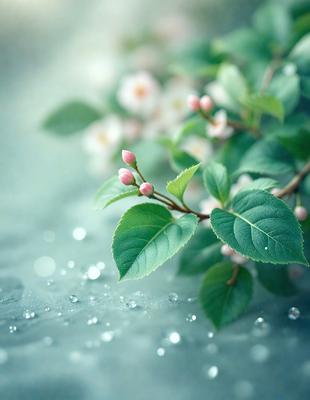 The primary subject of the image is a close-up of a flower, with a focus on its pink petals. The setting is a water surface, possibly a pond or a lake, with a background of green leaves. The visual style is a combination of photo and digital art, creating a realistic yet artistic representation of the flower. The dominant colors are pink and green, giving the image a fresh and vibrant atmosphere.
