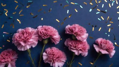 The primary subject of the image is a bouquet of pink flowers. The flowers are arranged in a vase, and they are placed on a blue background. The visual style of the image is a photo, capturing the beauty of the flowers in their natural setting. The colors and mood of the image are predominantly pink, creating a warm and inviting atmosphere.