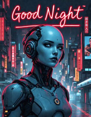 The primary subject of the image is a woman with a shaved head, wearing a futuristic outfit and a pair of robotic ears. She is standing in a futuristic cityscape, surrounded by neon lights and a backdrop of buildings. The visual style of the image is digital art, with a vibrant color palette that creates a sense of excitement and wonder. The woman's outfit and robotic ears give the impression of a cyborg, adding a sense of intrigue and mystery to the