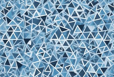 The primary subject of the image is a blue and white patterned background featuring a large number of triangles. The setting is a blue and white background, which gives the image a clean and modern appearance. The visual style is a combination of digital art and illustration, creating a unique and eye-catching design. The dominant colors are blue and white, which contribute to a calm and soothing atmosphere.