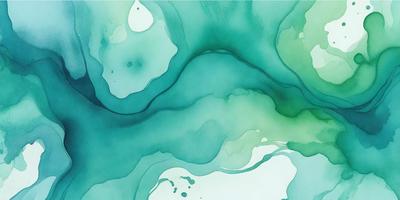 The primary subject of the image is a painting of a blue and green water-like scene. The setting is a white background, and the visual style appears to be a digital art or illustration. The dominant colors in the painting are blue and green, creating a serene and calming atmosphere.