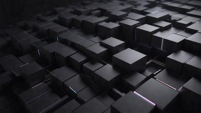 The primary subject of the image is a black and white pattern of cubes. The setting is a black background, and the visual style appears to be a digital art or illustration. The dominant colors are black and white, creating a stark and minimalist atmosphere.