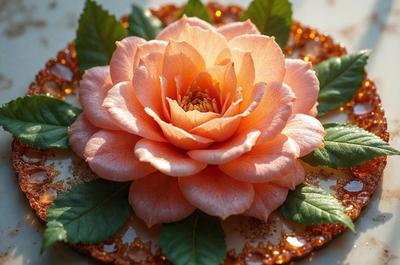The primary subject of the image is a pink flower, which is the main focus of the scene. The flower is placed on a white plate, which serves as the setting or background. The visual style of the image is a photo, capturing the beauty of the flower in detail. The dominant colors in the image are pink and white, creating a warm and inviting atmosphere.