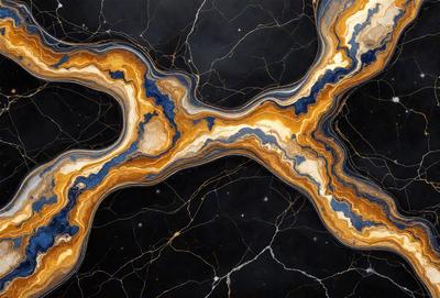 The primary subject of the image is a large, intricately designed marble tile. The tile features a unique pattern, resembling a cross, and is set against a black background. The visual style of the image is a close-up, showcasing the details of the marble tile. The colors and mood of the image are predominantly dark, with the marble tile being the main focus and source of interest.