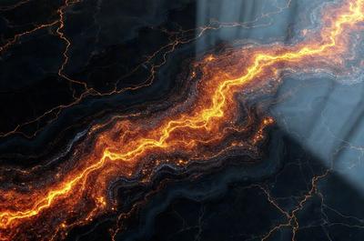 The primary subject of the image is a yellow line that appears to be a light source, possibly a neon light or a lightning bolt. The setting is a dark room with a window, and the visual style is a combination of a photo and digital art. The colors and mood of the image are predominantly dark and moody, with the yellow line being the main source of light and contrast.