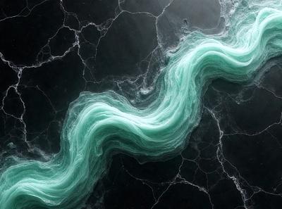 The primary subject of the image is a long, curved, and flowing blue line that appears to be a waterfall or a river. The setting is a black background, which contrasts with the blue line, creating a striking visual effect. The visual style is a combination of a photo and digital art, as the blue line is digitally manipulated to create a unique and captivating image. The colors and mood of the image are predominantly blue, which gives it a serene and calming atmosphere.