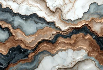 The primary subject of the image is a marble slab with a unique and intricate pattern. The setting is a natural environment, possibly a rock formation or a stone wall. The visual style is a close-up of the marble slab, showcasing its texture and details. The colors and mood of the image are predominantly earthy tones, giving it a natural and organic feel.