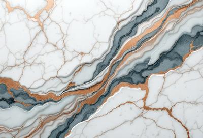 The primary subject of the image is a marble countertop with a gold and white color scheme. The setting is a kitchen or bathroom, as the countertop is a prominent feature in the scene. The visual style is a close-up of the marble countertop, showcasing its intricate patterns and textures. The colors and mood of the image are elegant and sophisticated, with the gold and white tones creating a luxurious and timeless atmosphere.