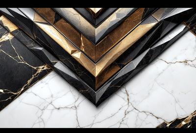 The primary subject of the image is a close-up of a marble table with a patterned design. The table is set against a black and white background, which adds a contrasting effect to the scene. The visual style of the image is a combination of photo and digital art, creating a unique and intricate pattern on the marble surface. The colors and mood of the image are predominantly black and white, giving it a classic and elegant appearance.