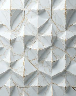 The primary subject of the image is a marble wall with a unique design. The setting is a room with a white marble wall, and the visual style is a close-up of the wall. The colors and mood of the image are predominantly white, giving it a clean and elegant appearance.