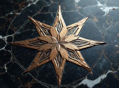 The primary subject of the image is a gold star, which is the main object, scene, or focus of the image. The setting/background features a marble surface, which adds to the overall atmosphere of the image. The visual style of the image is a combination of photo and digital art, creating a unique and eye-catching design. The colors and mood of the image are predominantly gold and warm, giving the image a sense of elegance and sophistication.