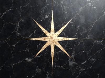 The primary subject of the image is a star, which is the main object, scene, or focus of the image. The setting/background features a black marble surface, which adds a sense of sophistication and elegance to the scene. The visual style of the image is a combination of photo and digital art, creating a unique and eye-catching design. The colors and mood of the image are predominantly black and gold, giving it a luxurious and timeless appearance.