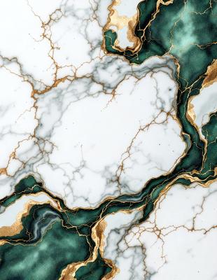 The primary subject of the image is a marble countertop with a gold and green pattern. The setting is a kitchen or bathroom, as the countertop is a part of the design. The visual style is a combination of digital art and illustration, creating a unique and eye-catching pattern. The colors and mood of the image are warm and inviting, with the gold and green hues adding a touch of luxury and sophistication.