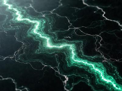 The primary subject of the image is a green lightning bolt, which is the main focus of the image. The setting is a dark background, possibly a black table or a night sky. The visual style is a digital art or illustration, as the lightning bolt appears to be a digital creation. The colors and mood of the image are predominantly green, with the lightning bolt being the most prominent and eye-catching element.