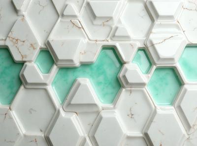The primary subject of the image is a white tile with a green accent. The setting is a white tile wall, and the visual style is a close-up of the tile. The dominant colors are white and green, creating a clean and fresh atmosphere.