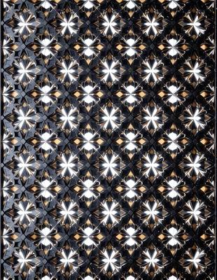 The primary subject of the image is a pattern of white and yellow flowers. The setting is a black background, which contrasts with the white and yellow flowers. The visual style is a combination of digital art and illustration, creating a unique and eye-catching design. The dominant colors are white and yellow, which evoke a sense of warmth and freshness.