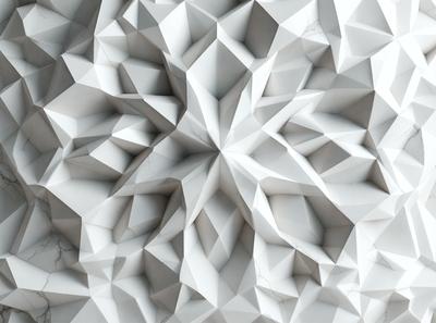 The primary subject of the image is a white, geometric design or pattern. The setting is a white wall, and the visual style appears to be a digital art or illustration. The dominant colors are white, and the overall atmosphere is clean and minimalistic.