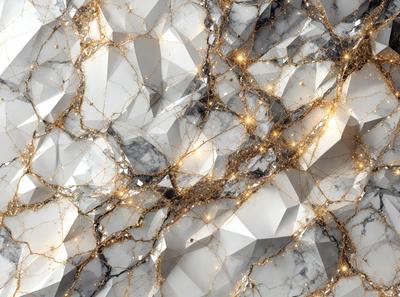 The primary subject of the image is a marble wall with a gold and white pattern. The setting is a room with a marble surface, and the visual style is a close-up of the marble wall. The colors and mood of the image are warm and luxurious, with the gold and white pattern adding a touch of elegance to the marble surface.