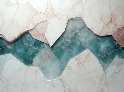 The primary subject of the image is a marble wall with a blue and white pattern. The setting is a bathroom, and the visual style is a photo. The dominant colors are blue and white, creating a calm and soothing atmosphere.