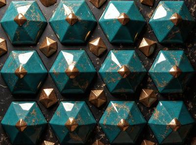 The primary subject of the image is a close-up of a blue and gold patterned surface, which appears to be a tile or a piece of artwork. The setting is a black background, which contrasts with the blue and gold pattern. The visual style is a close-up, which emphasizes the intricate details of the pattern. The colors and mood of the image are predominantly blue and gold, creating a sense of elegance and sophistication.