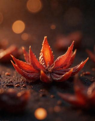 The primary subject of the image is a single red flower, which is the main focus of the scene. The flower is sitting on a black surface, which serves as the background. The visual style of the image is a photo, capturing the flower in its natural setting. The dominant colors in the image are red and black, creating a bold and striking atmosphere.