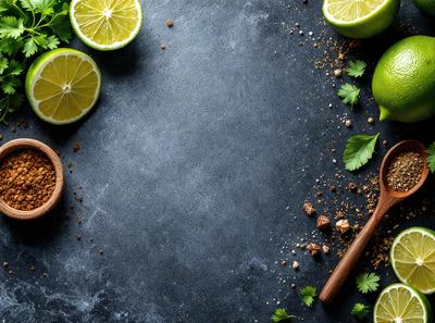 The primary subject of the image is a wooden spoon with a wooden handle, placed on a black surface. The setting is a table with a blue background, and the visual style is a photo. The colors in the image are predominantly black and white, giving it a classic and elegant appearance.