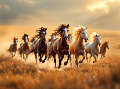 Primary subject: Horses
Setting/background: A field with grass
Visual style: Photo
Colors and mood: The image is in sepia tone, giving it a warm and nostalgic atmosphere.