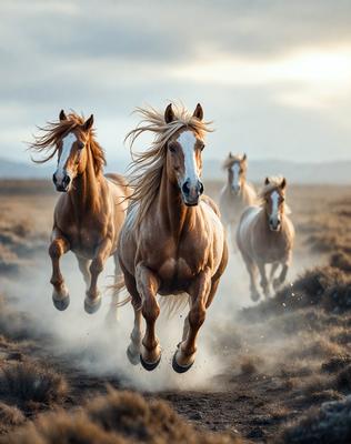 Primary subject: Horses
Setting/background: A field with dirt and grass
Visual style: Photo
Colors and mood: The image is in black and white, giving it a classic and timeless feel.
