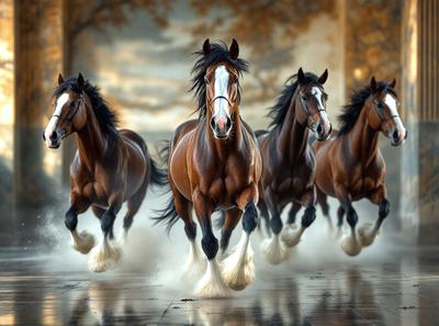 Primary subject: Horses
Setting/background: A white and brown horse running on a track
Visual style: Digital art
Colors and mood: The image is in color, with a focus on the brown and white horse, creating a dynamic and energetic atmosphere.