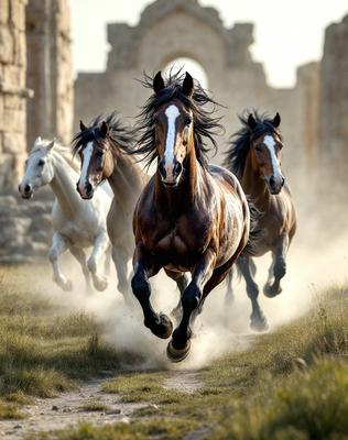Primary subject: Horses
Setting/background: A dirt road
Visual style: Photo
Colors and mood: The image is in black and white, giving it a classic and timeless feel.