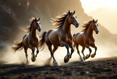 Primary subject: Horses
Setting/background: A rocky hillside
Visual style: Photo
Colors and mood: The image is in black and white, giving it a classic and timeless feel.
