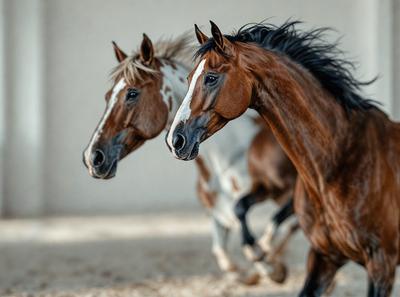 The primary subject of the image is a brown and white horse with a black mane. The horse is running in a dirt field, with its head down and its mane flowing. The setting is an outdoor environment, with the horse being the main focus of the scene. The visual style of the image is a photo, capturing the horse in motion. The colors in the image are predominantly brown, white, and black, creating a natural and dynamic atmosphere.
