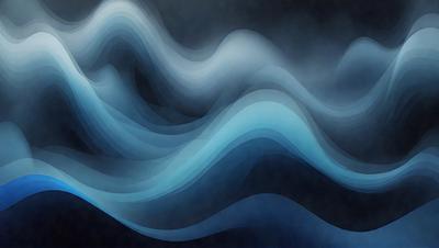 The primary subject of the image is a blue wave, which is the main focus of the scene. The setting is a dark background, which contrasts with the blue wave. The visual style of the image is a digital art or illustration, as it appears to be a painting or drawing of a wave. The dominant colors in the image are blue and black, creating a calm and serene atmosphere.