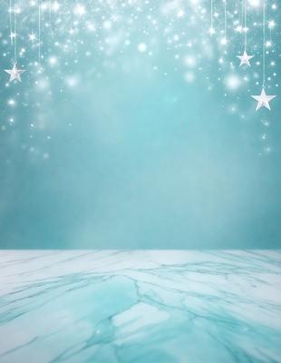 The primary subject of the image is a blue background with a star pattern. The setting is a white marble countertop, and the visual style is a digital art or illustration. The dominant colors are blue and white, creating a calm and serene atmosphere.