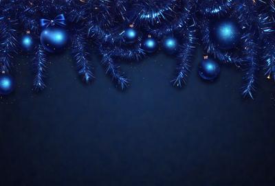 The primary subject of the image is a blue and white Christmas tree. The setting is a dark blue background, which creates a contrasting and festive atmosphere. The visual style is a digital art or illustration, as the tree is depicted in a detailed and intricate manner. The colors and mood of the image are predominantly blue and white, giving it a calm and serene appearance.