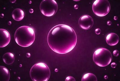 The primary subject of the image is a purple background with a pattern of purple bubbles. The setting is a dark background, which contrasts with the purple bubbles. The visual style is a digital art or illustration, as the bubbles are created with a computer-generated design. The colors and mood of the image are predominantly purple, giving it a calm and soothing atmosphere.