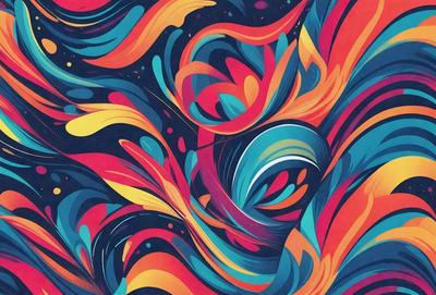 The primary subject of the image is a vibrant and colorful painting featuring a mix of blue, orange, and red hues. The painting is set against a blue background, creating a striking contrast. The visual style of the image is a digital art or illustration, showcasing the artist's creativity and skill in blending colors and patterns. The overall atmosphere of the painting is lively and energetic, with the bold colors and intricate patterns capturing the viewer's attention.