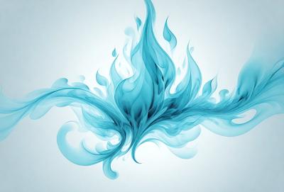 The primary subject of the image is a blue flame, which appears to be a digital art or illustration. The setting is a white background, and the visual style gives the impression of a painting or drawing. The dominant colors in the image are blue and white, creating a calm and serene atmosphere.