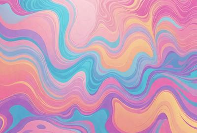 The primary subject of the image is a colorful, abstract painting featuring a mix of blue, pink, yellow, and orange hues. The painting is displayed on a wall, creating a vibrant and lively atmosphere. The visual style of the painting suggests that it is a digital art or illustration, rather than a photo or traditional painting. The colors and mood of the painting evoke a sense of energy and creativity, making it an eye-catching and engaging piece of art.