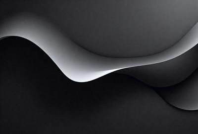 The primary subject of the image is a white, curved, and flowing sculpture. The setting is a black background, which contrasts with the white sculpture, creating a striking visual effect. The visual style is a combination of digital art and illustration, as the sculpture appears to be a digital representation of a flowing form. The colors and mood of the image are predominantly black and white, giving it a modern and minimalist appearance.