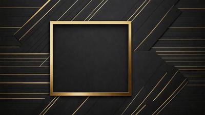 The primary subject of the image is a square frame with a black background. The setting is a black and gold patterned background, which adds a sense of sophistication and elegance to the scene. The visual style is a combination of digital art and illustration, creating a unique and eye-catching design. The colors and mood of the image are predominantly black and gold, giving it a luxurious and high-end appearance.